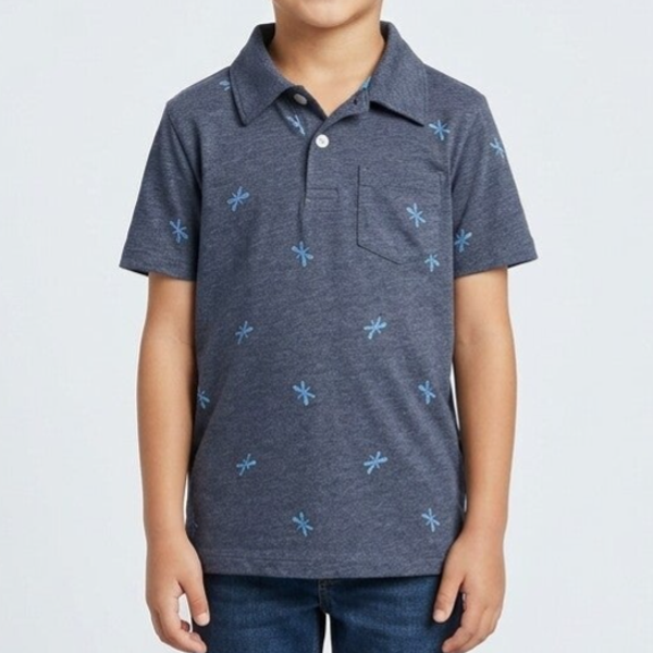 Cat & Jack Boys NWT Blue Dragonfly Embroidered Polo Shirt Size S 6/7 Short Sleeve