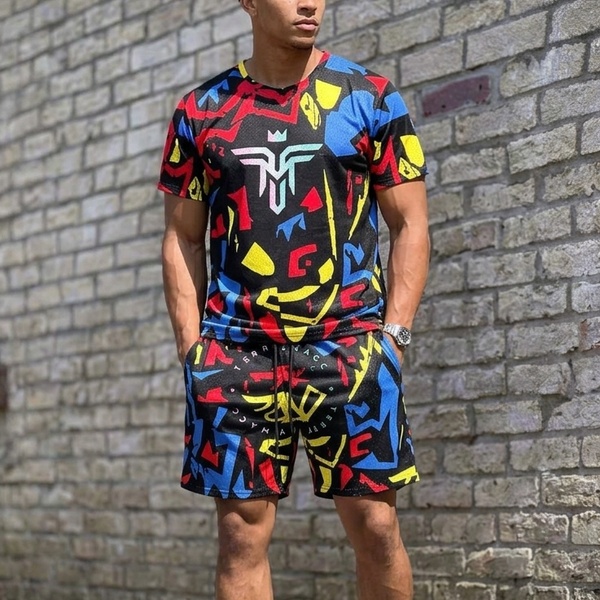 Terry Macc Fashion Boutique Abstract Graffiti Mesh 2-Piece Short Set