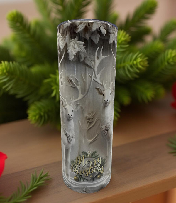 3D 20oz Christmas Tumbler of White Deers