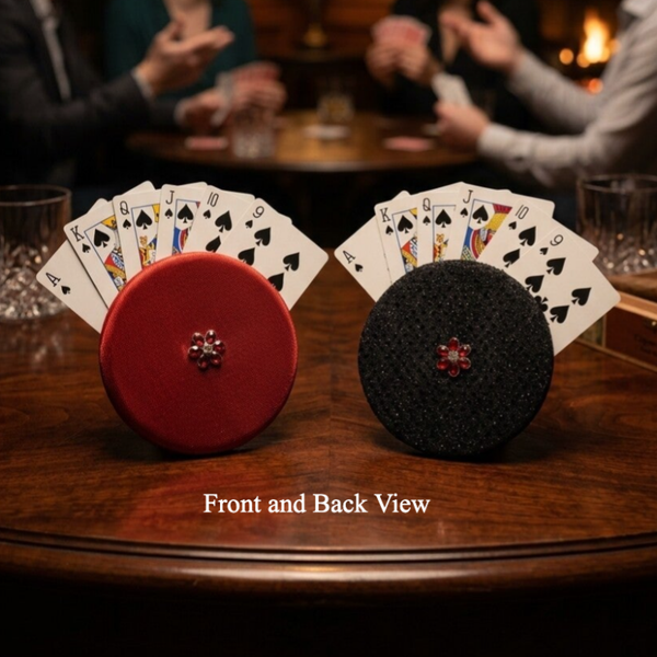 Elegant Reversible Fabric Playing Card Holder – Midnight Sparkle & Crimson Edition