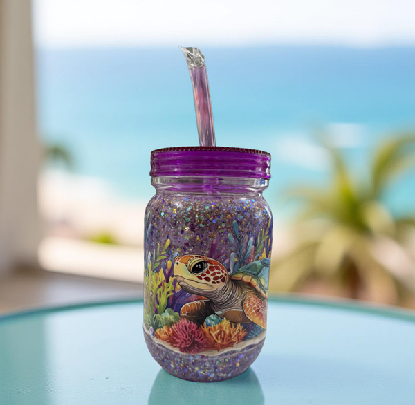 Whimsical Ocean Dreams 20 oz Snow Globe Tumbler - Sea Turtle