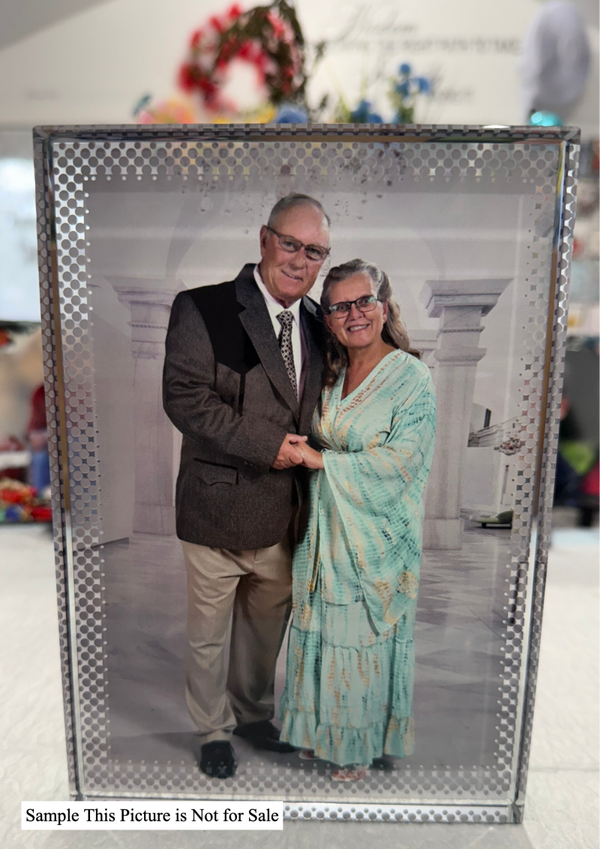Crystal Rectangle Tabletop Photo Frame with Colorful LED Base – 5.9" x 7.9" x 0.75"