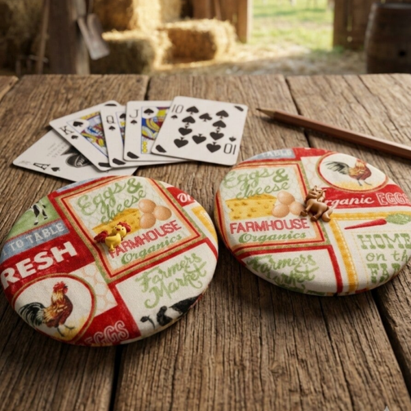 Set of 2 Fabric Disc Playing Card Holders - Life is fun on a Farm