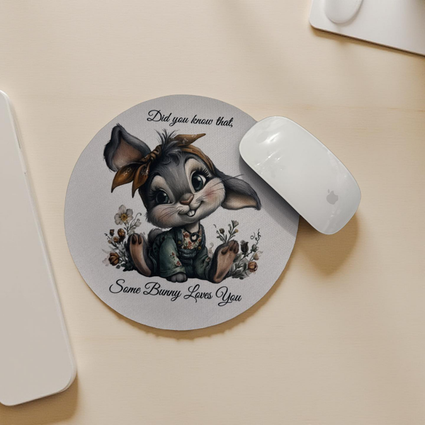 "Some Bunny Loves You" - Adorable Round Mouse Pad No Border