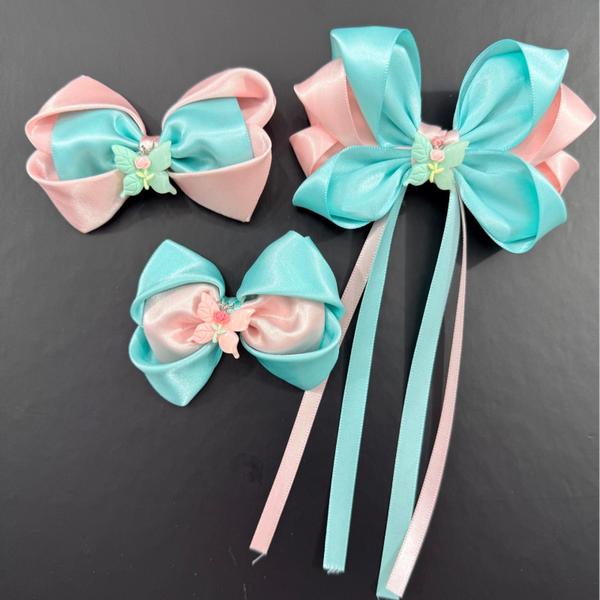 Pastel Floral Satin Hair Bow Set - 3 Piece Alligator Clip Pack