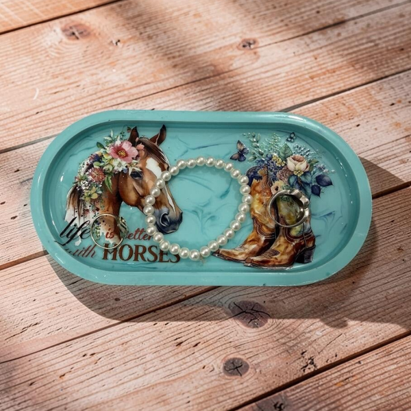 Horse Ceramic Trinket/Ring Dish, Resin Coated