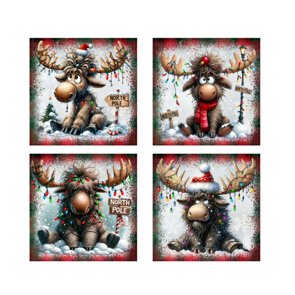 Festive Moose Coaster Set of 4