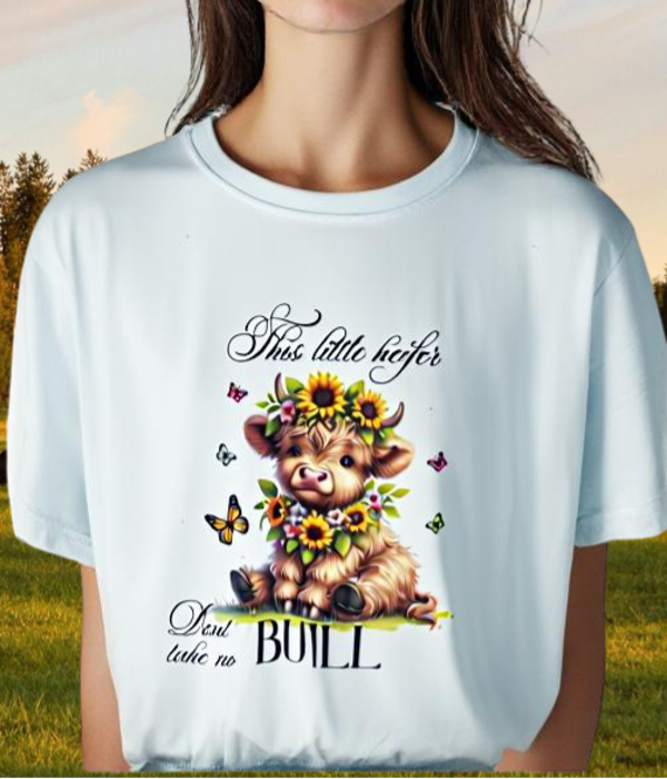 Light Blue "This little heifer don't take no Bull" T-Shirt