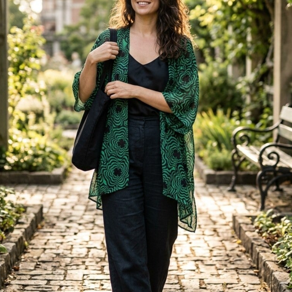 Cato Sheer Psychedelic Swirl Open-Front Kimono Duster – One Size