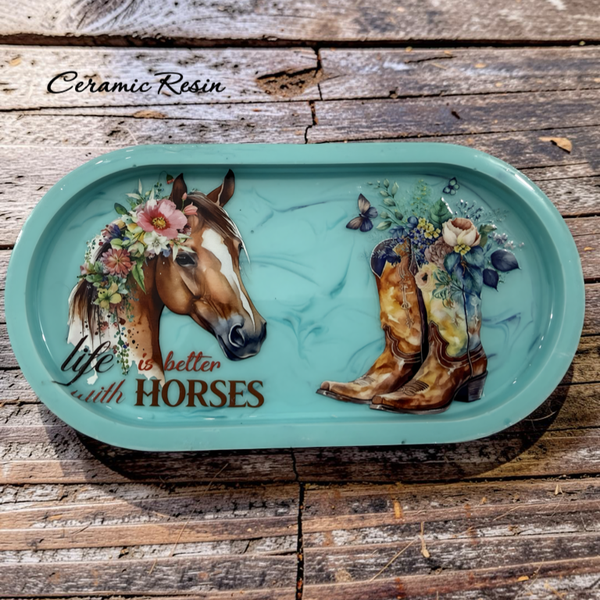 "Life is Better with Horses"  Ceramic Resin Trinket Dish