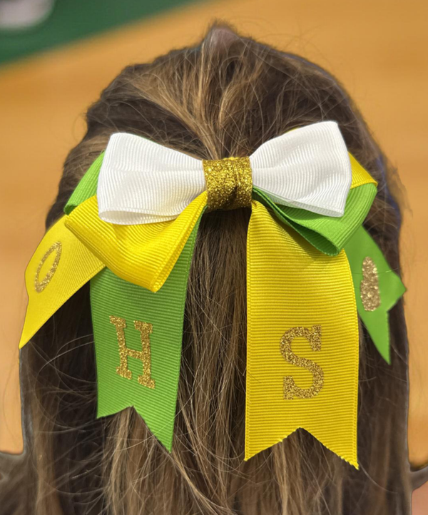 OHS Spirit Cheer Bow - Green & Gold Glitter Bow