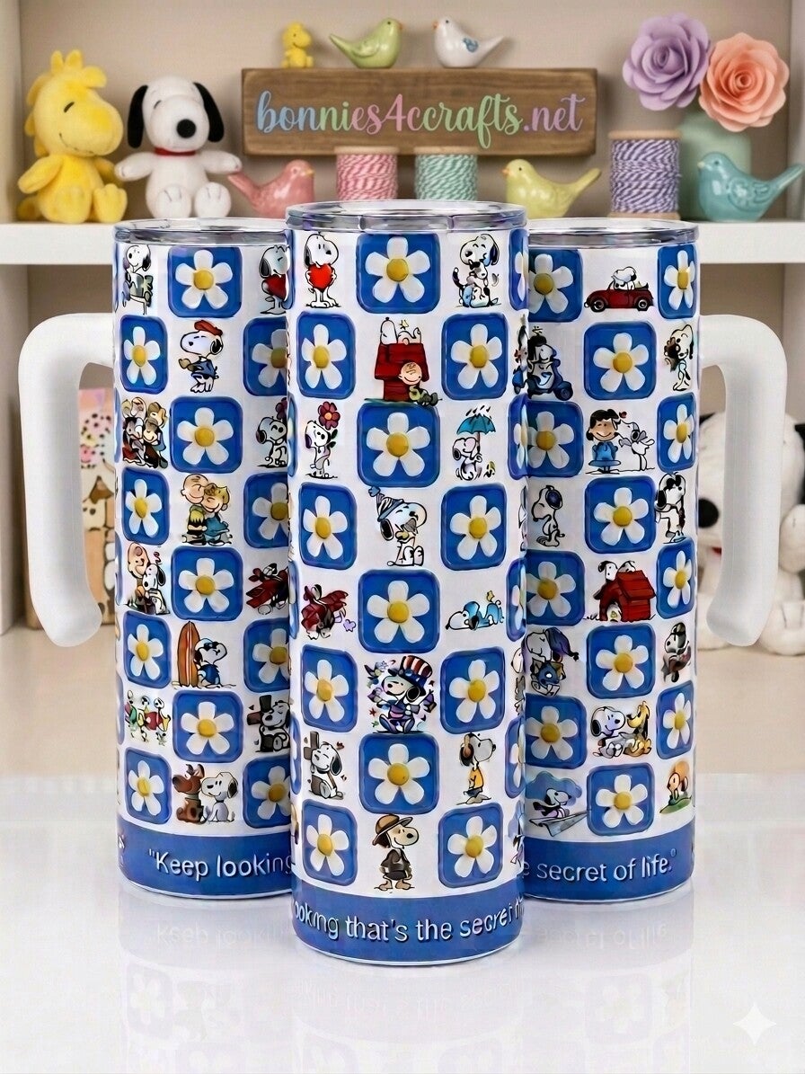 Handcrafted Peanuts Snoopy 20oz Tumbler with Handle, Rubber Bottom & Metal Straw