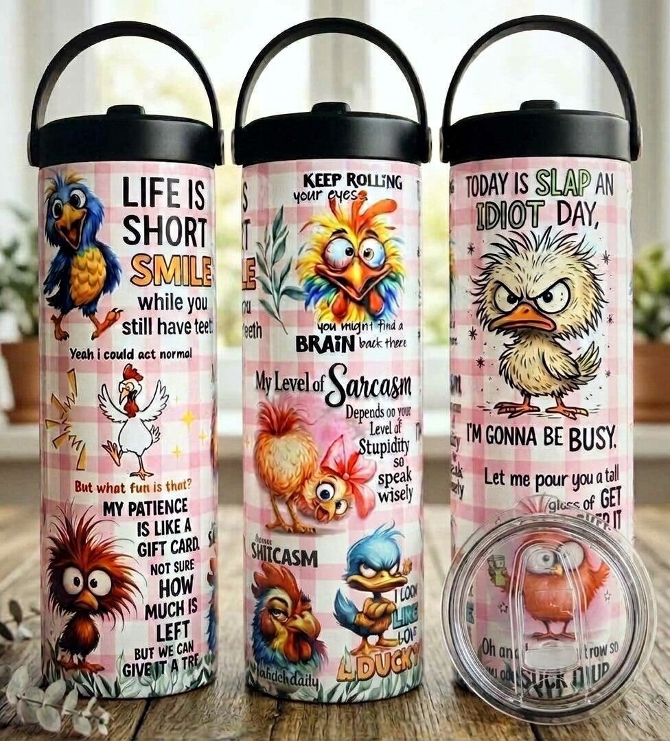 20 oz Sarcastic Bird Tumbler! Comes with Two different lids.