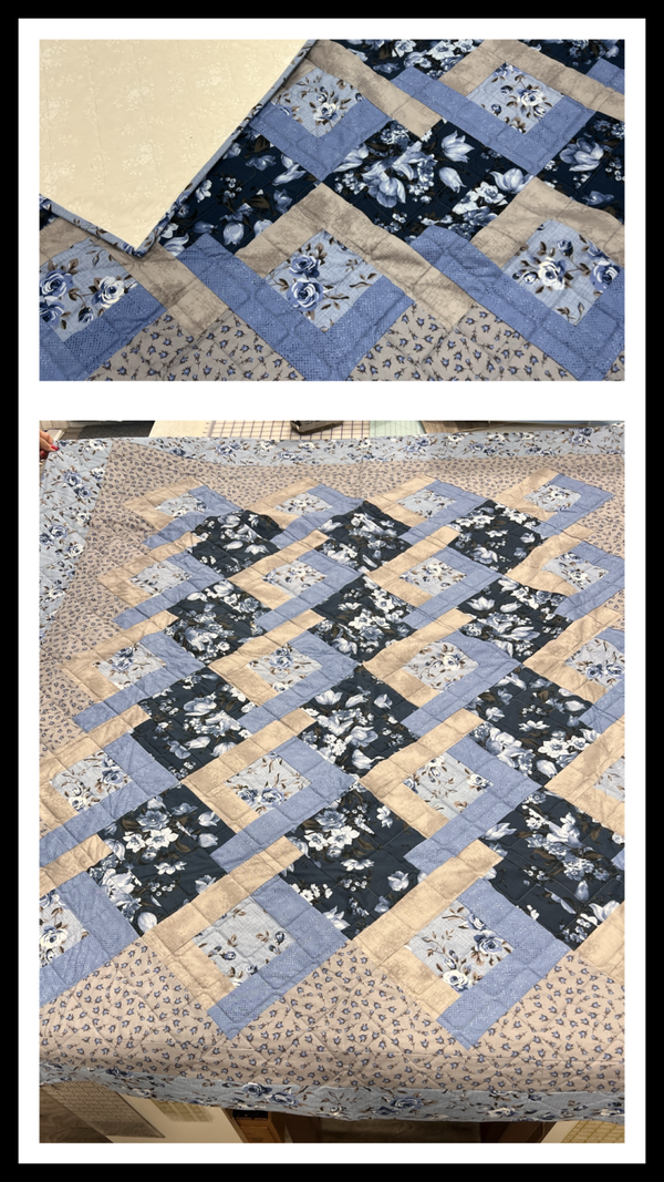 Blue "Helix" Handmade Throw Quilt