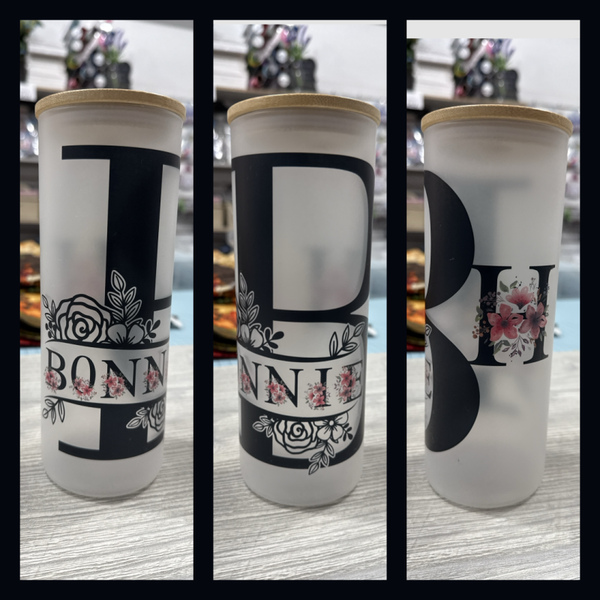 Monogram with Name 25oz Skinny Frosted Glass - Lets create yours!!