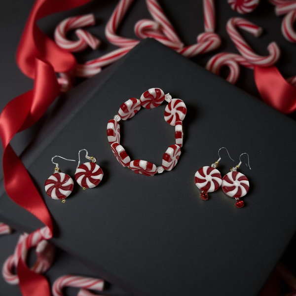 Handcrafted peppermint bracelet and earrings set