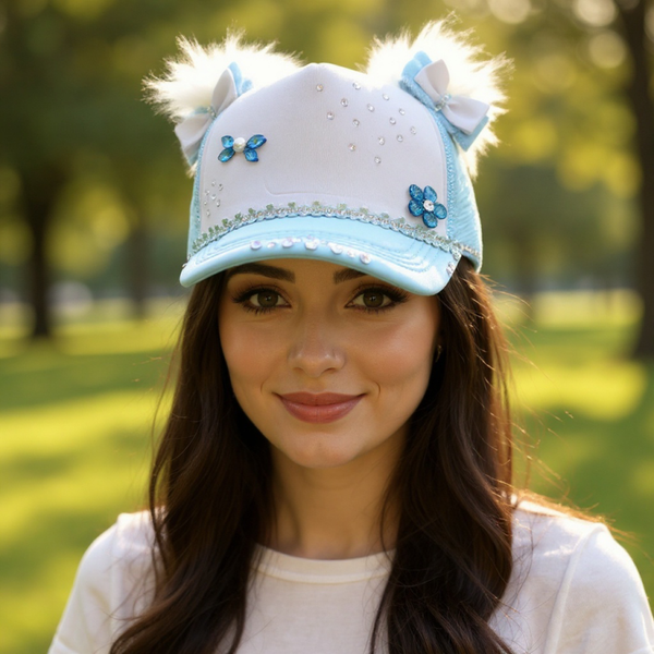 Sparkle & Pom Fun – Blue Baseball Cap