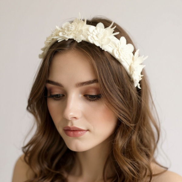 Elegant Floral Handcrafted Headband – Ivory Bloom Design