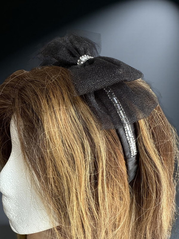 Black Tulle & Crystal Embellished Headband