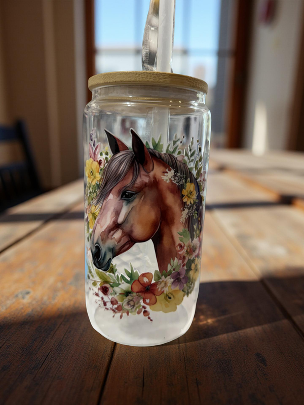 Gallop into style with this enchanting 16oz glass tumbler