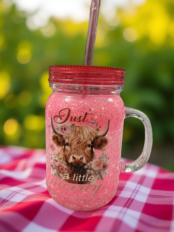 Highland Cow Snow Globe Tumber with Pink Glitter