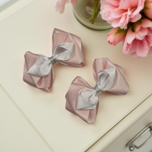 Elegant Handmade Pink & Silver Hair Bow Set – Set of 2