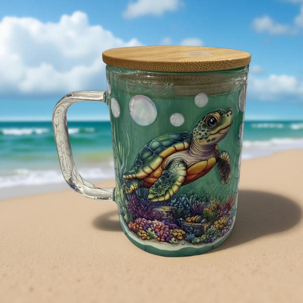 Glass Snow Globe Turtle Coffee Mug with Handle