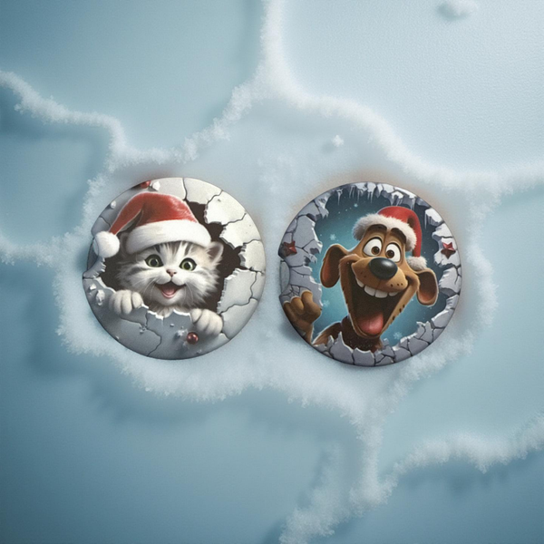 Christmas Kitty and Dog Car Coasters (Set of 2)