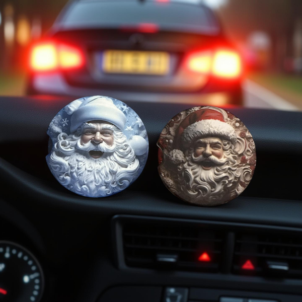 Blue and Red Santa Car Coasters (Set of 2)