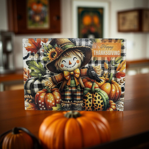 Charming Scarecrow Thanksgiving Tempered Glass Cutting Board