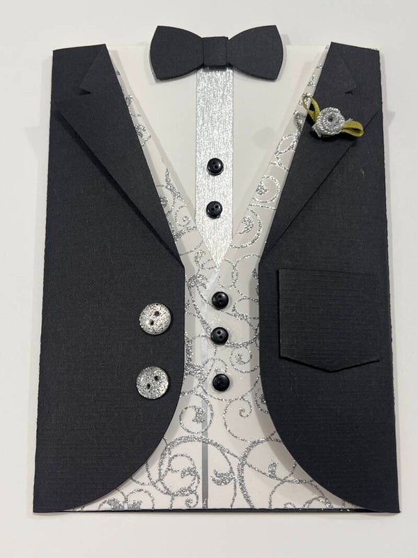 Black Tie, with White and Silver Vest Card