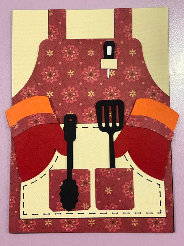 Red Apron with Oven Mitts Card
