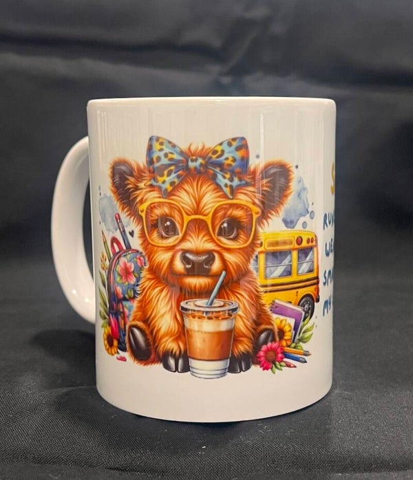 Baby Highland Cow with Bus 11oz Mug