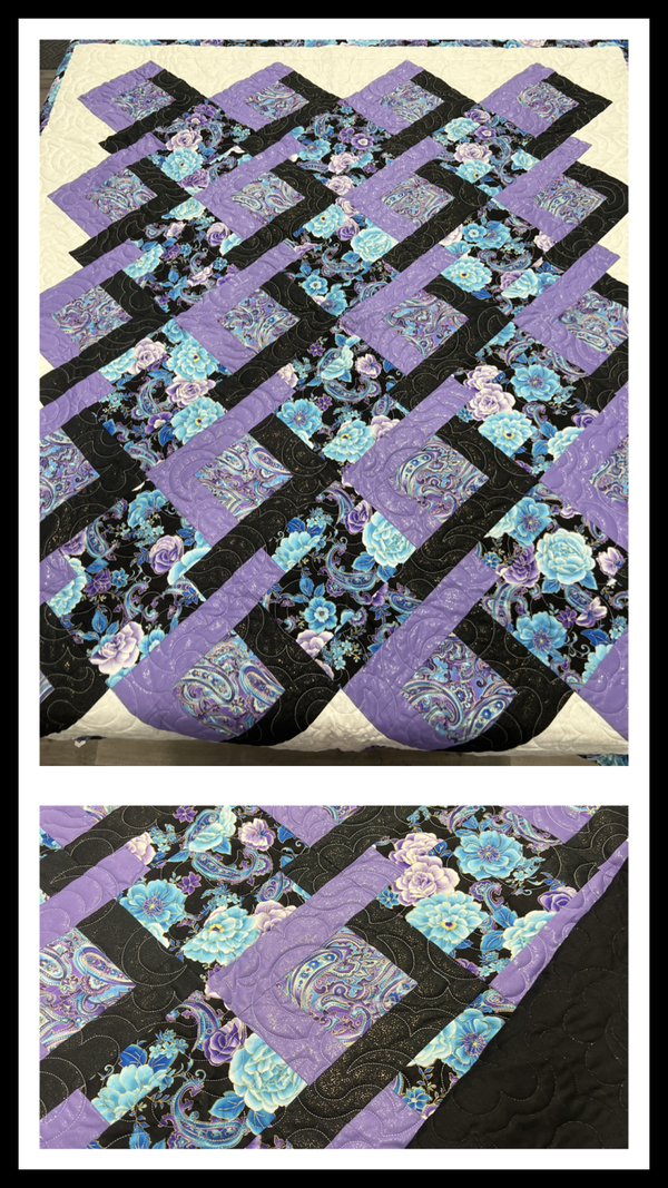 "Helix" Throw Quilt with Black and Purples