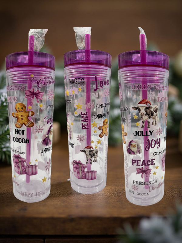 Christmas Theme 16 oz Skinny Tumbler with Purple Christmas Design