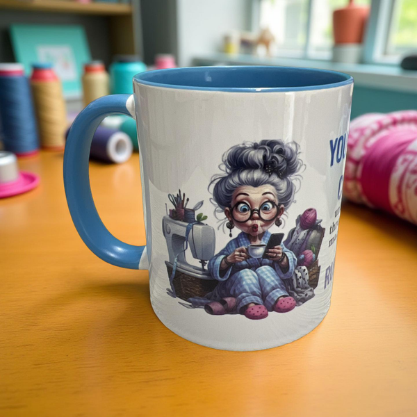 Cute Old Sewing Ladys Having Coffee 11oz Mug