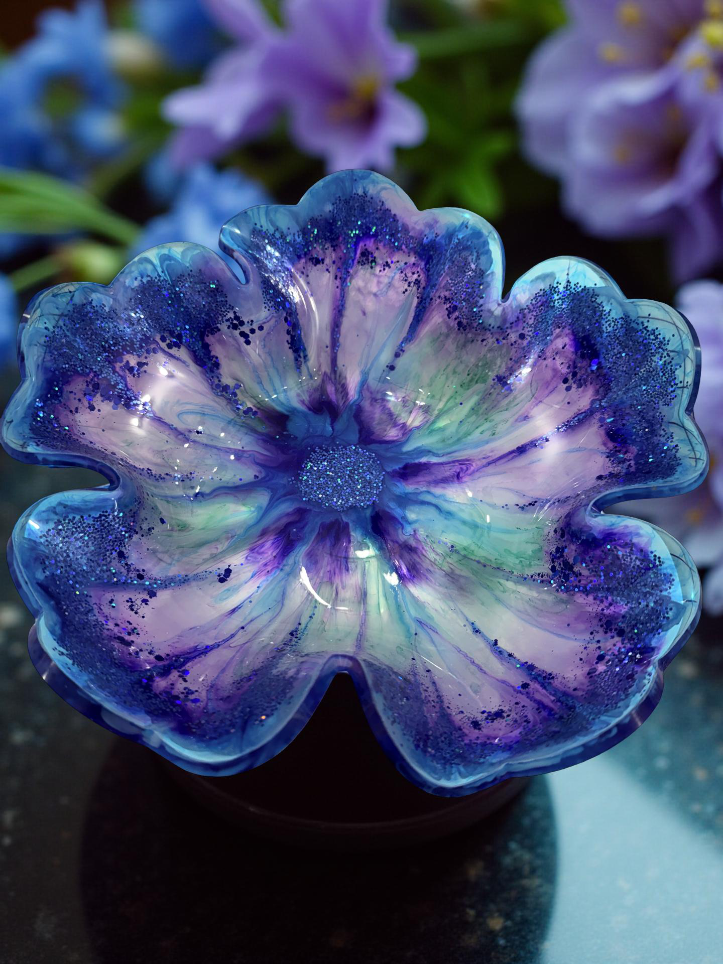 Handcrafted Resin 11inch Blue and Purple Bowl
