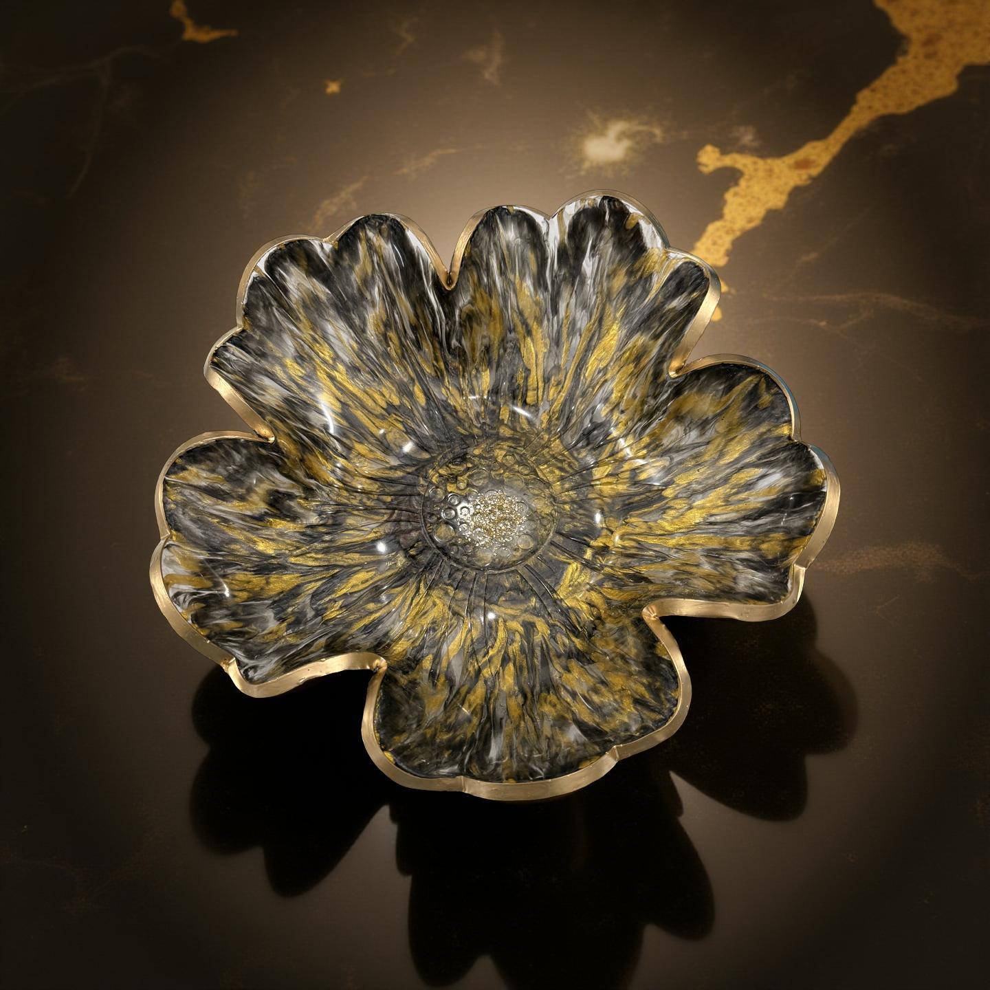 Elegant Black and Gold Handcrafted Resin Bowl