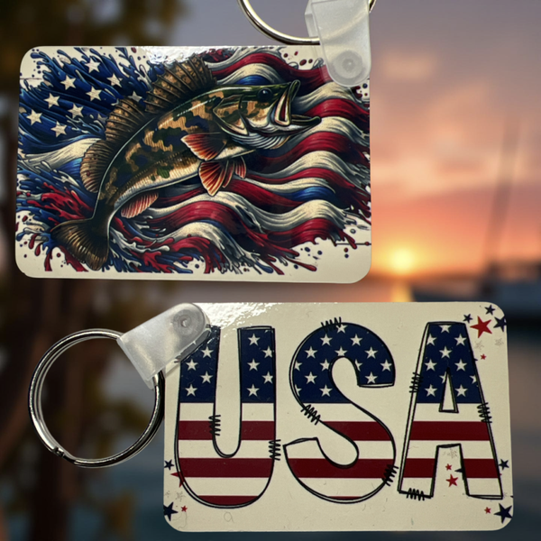 USA / Fish and Flag Key Chain