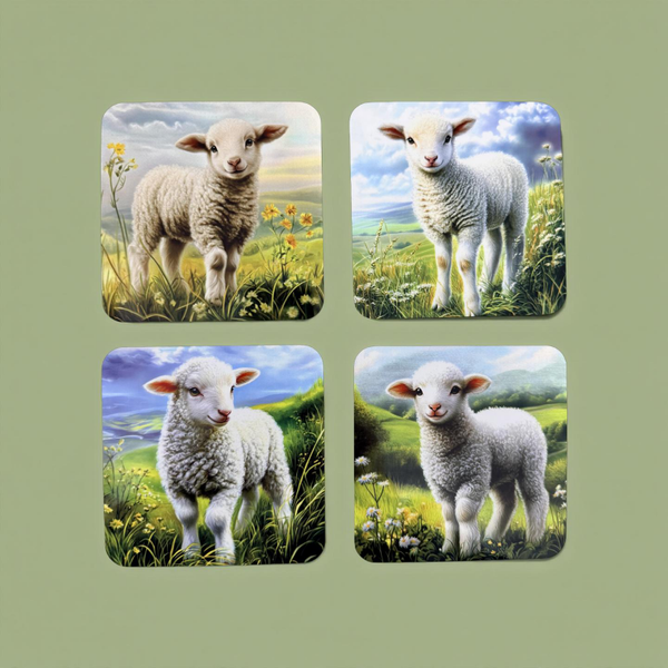Adorable Spring Lambs Coaster Set (Set of 4)