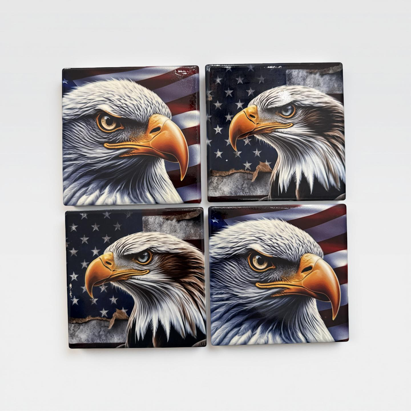 Patriotic Bald Eagle Ceramic Coaster Set (Set of 4)