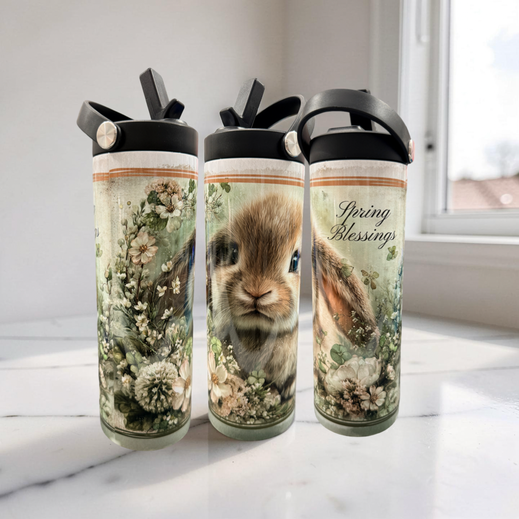 "Spring Blessings" 20oz Bunny Floral Stainless Steel Tumbler