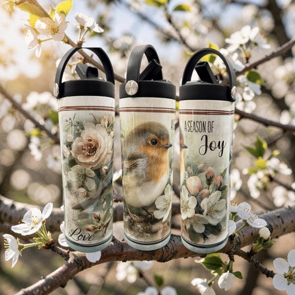 A Season of Joy 20oz Floral & Robin Stainless Steel Tumbler