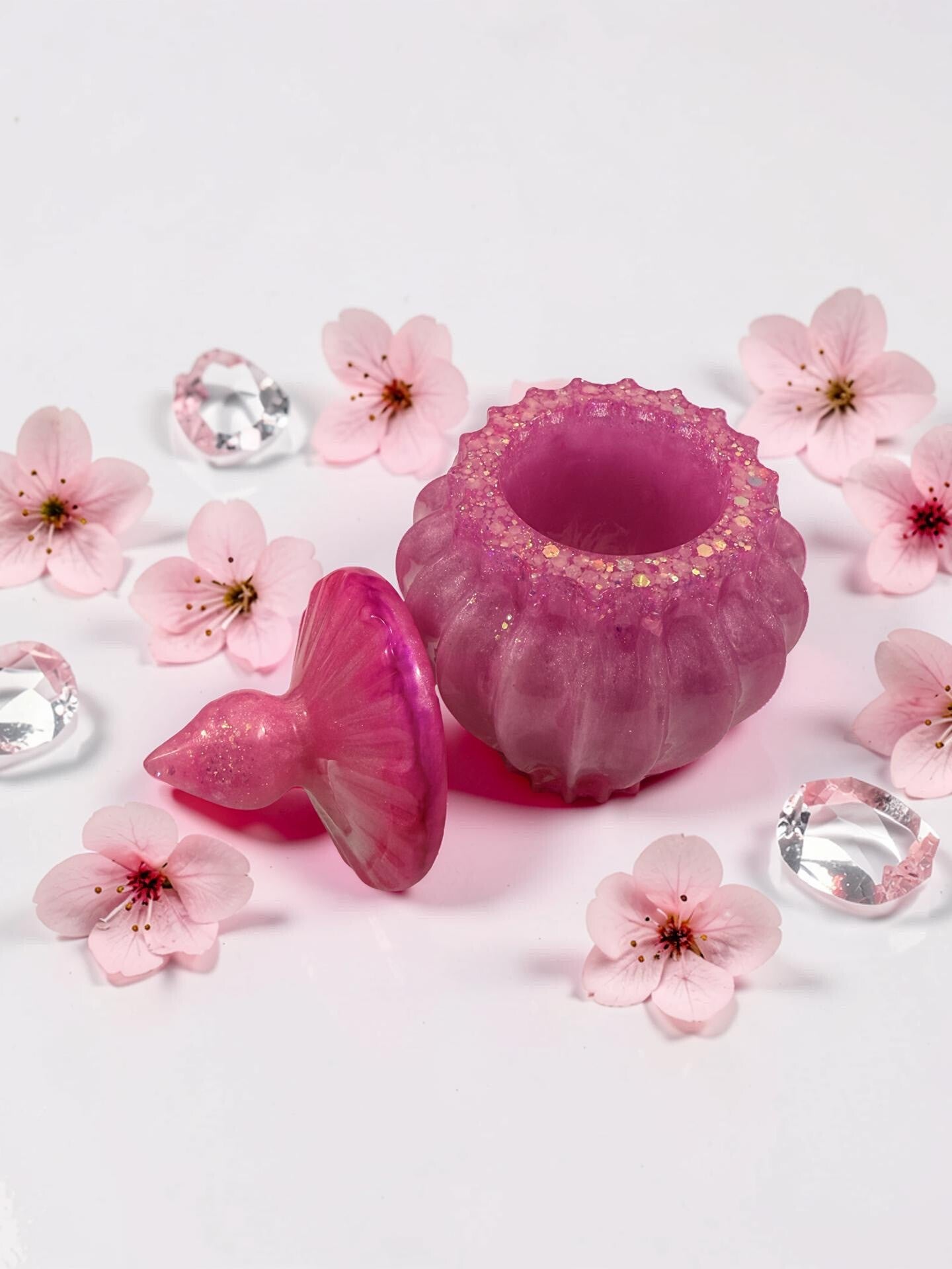 Pink Ribbed Trinket Jar - with a Secret