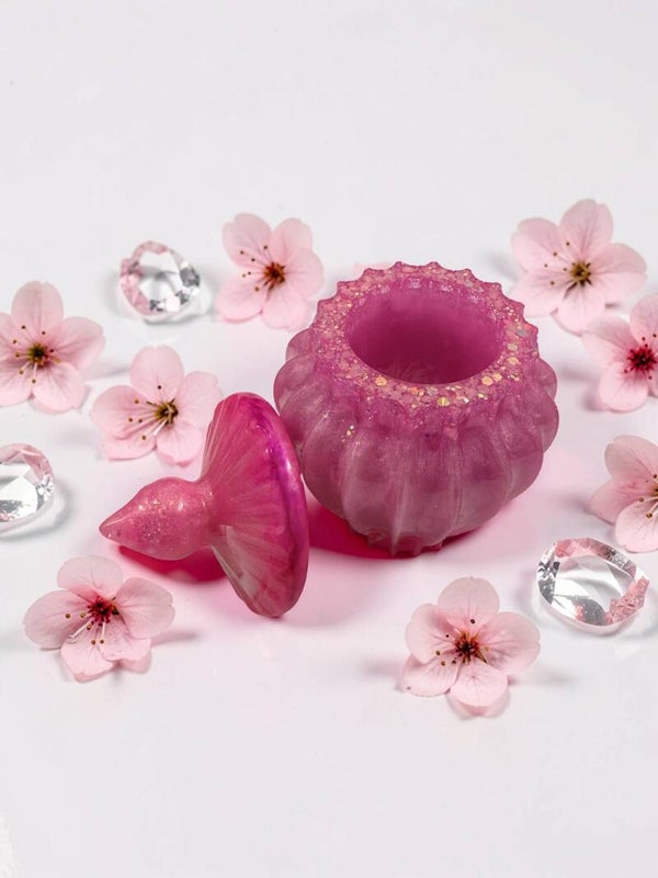 Pink Ribbed Trinket Jar - with a Secret