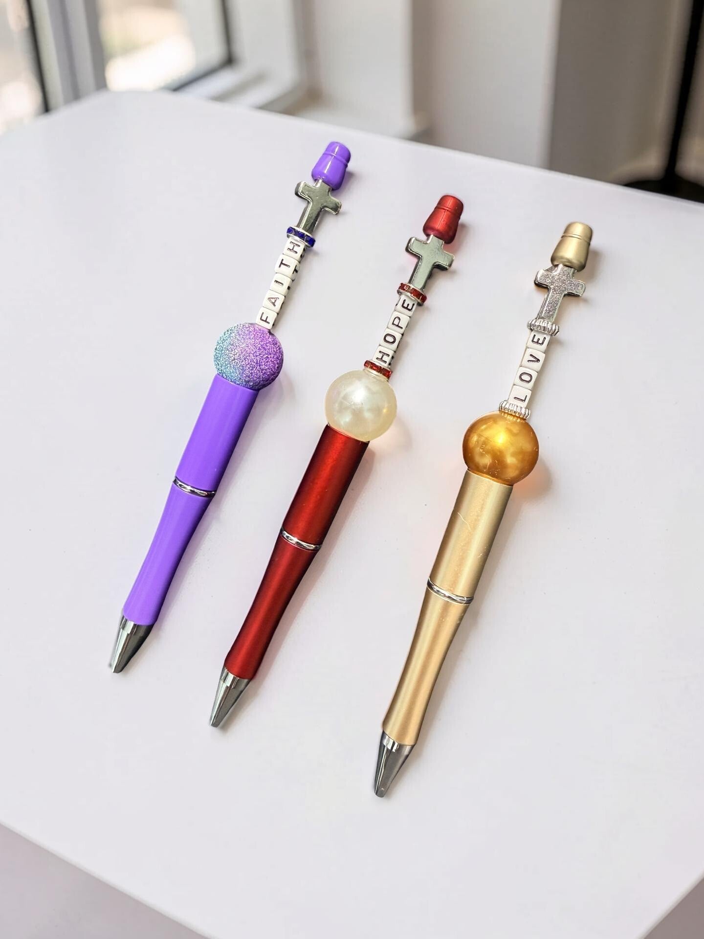 Faith, Hope, & Love Custom Beaded Pen Set – Inspirational Trio
