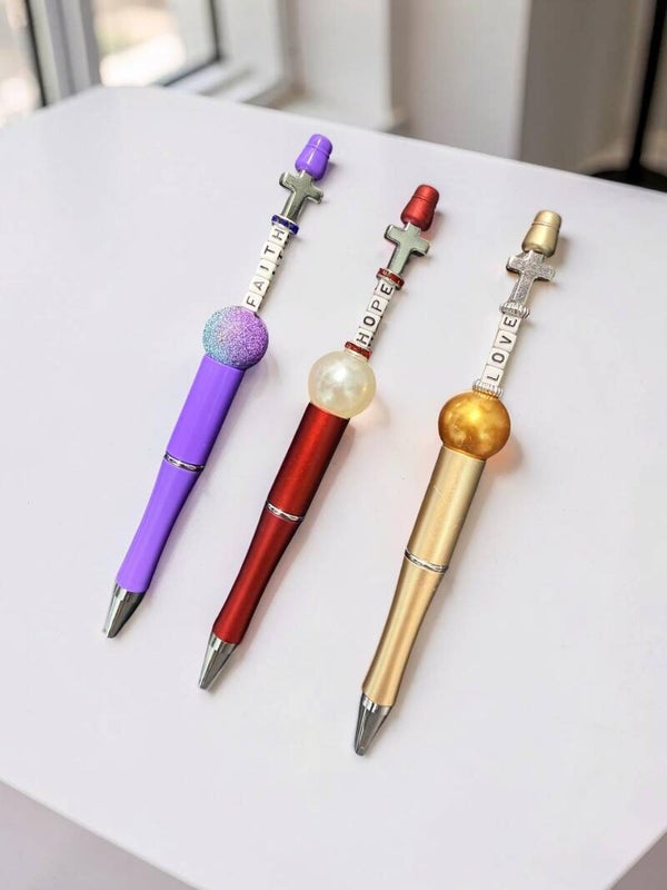 Faith, Hope, & Love Custom Beaded Pen Set – Inspirational Trio