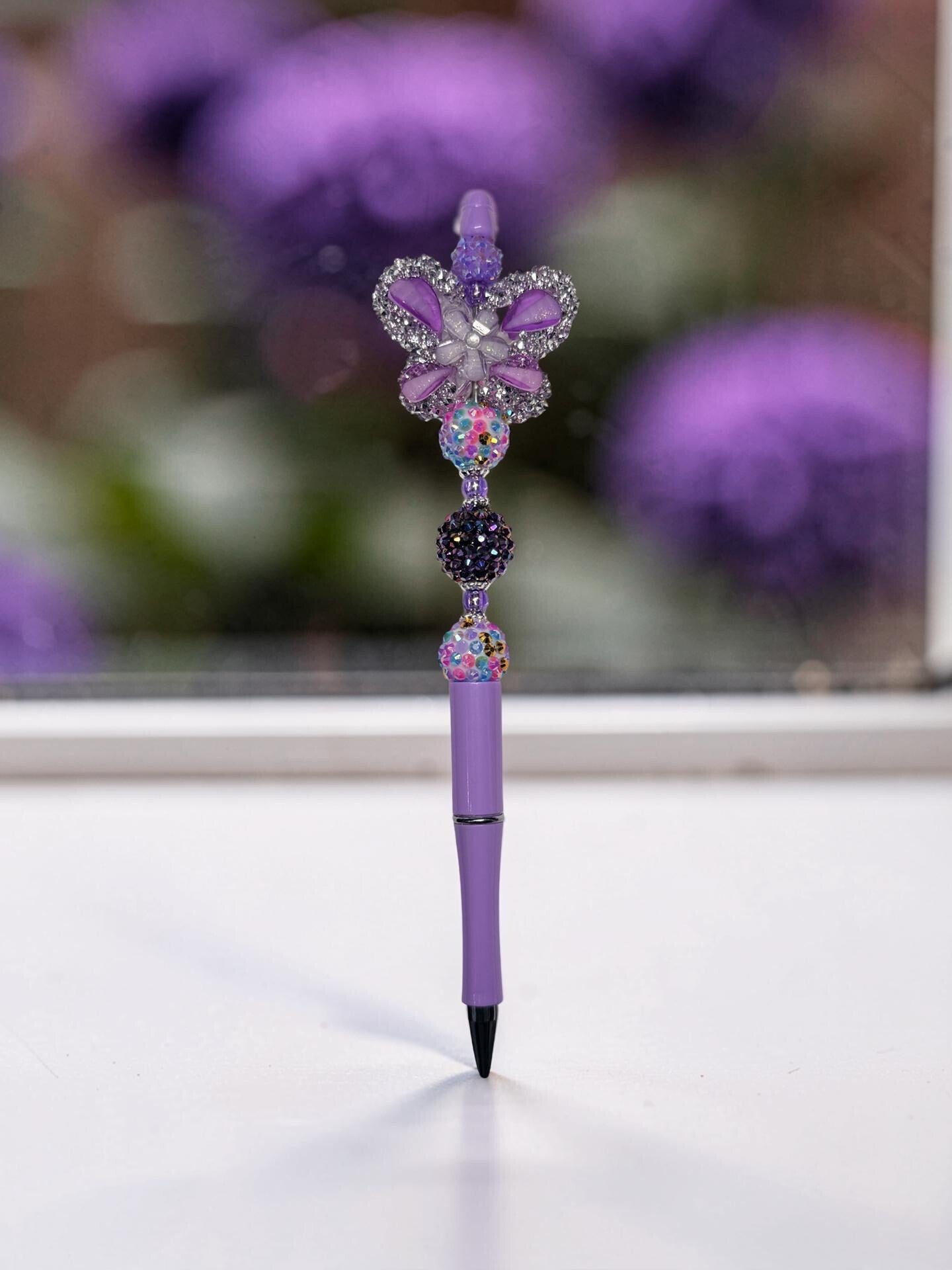 Majestic Purple Butterfly Custom Beaded Pen – Lavender & Sparkling Bling
