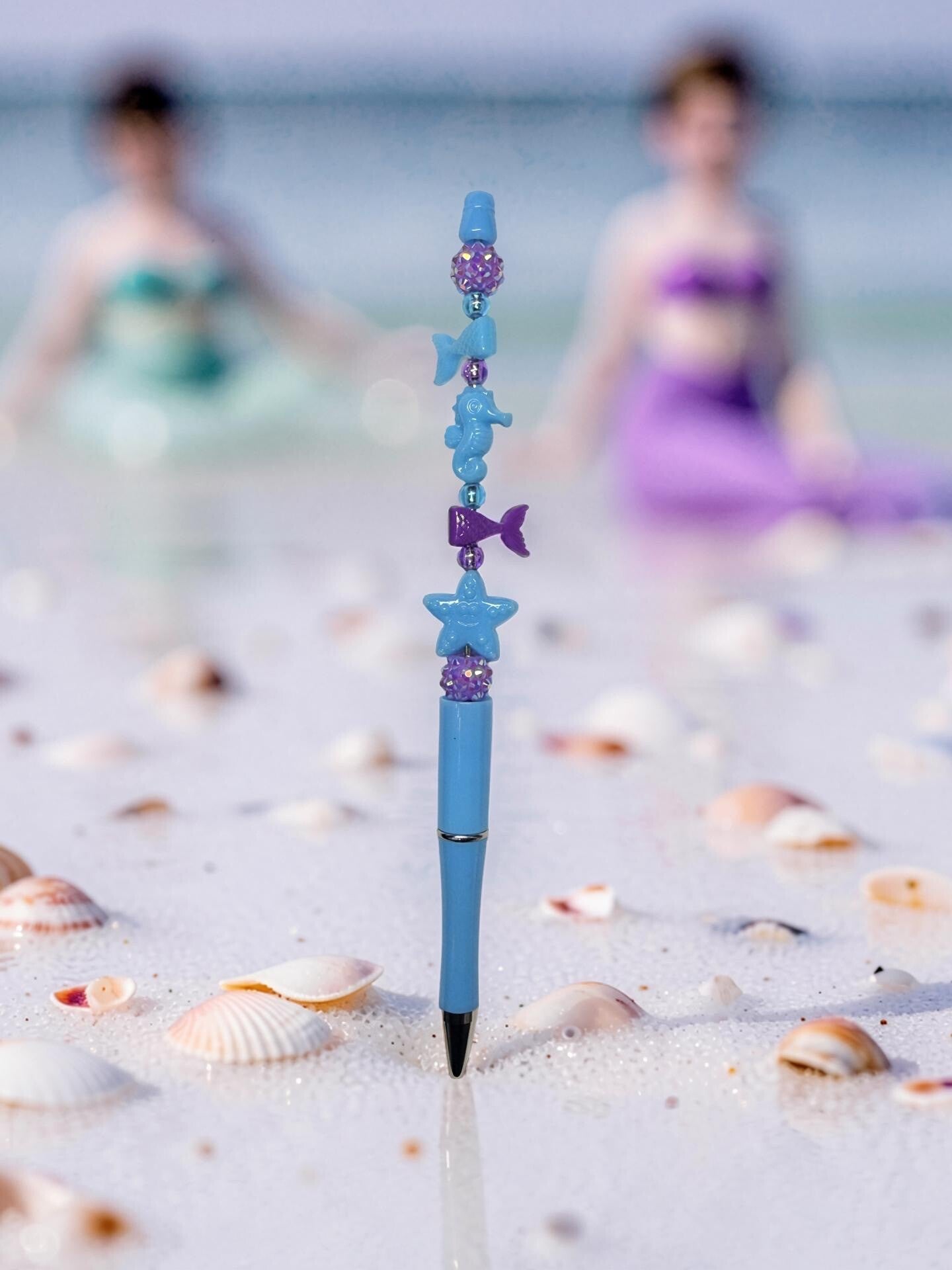Enchanting Mermaid & Ocean Custom Beaded Pen – Sea Blue & Purple Bling