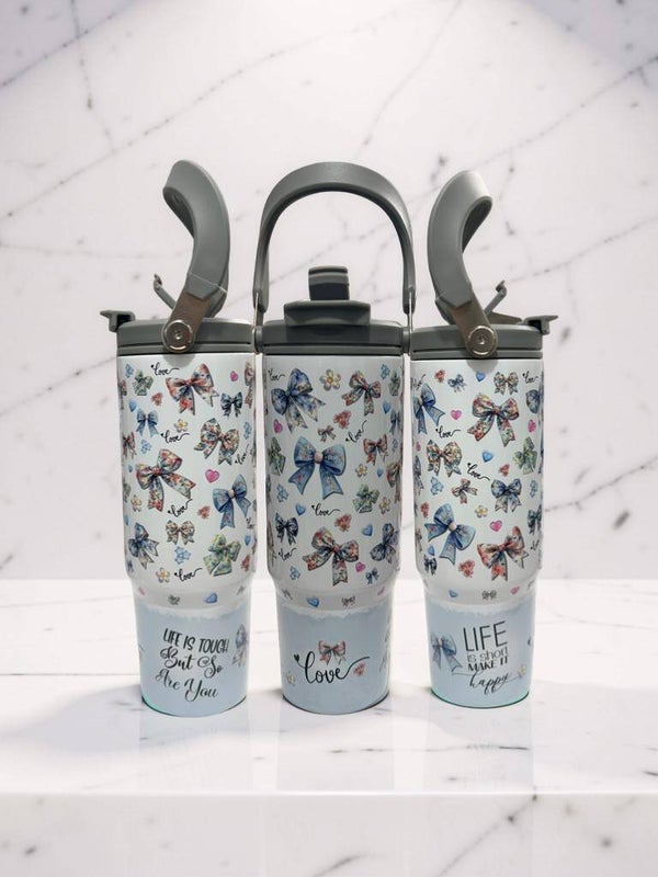 Chic Coquette Bows 30oz Insulated Tumbler with Dual-Sip Lid & Handle